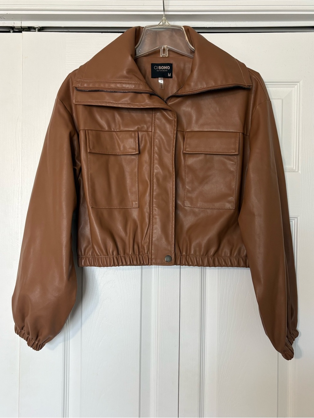 Ci Sono Cropped Chestnut Faux Leather Jacket - Picture 4 of 6